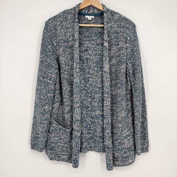 PureJill Open Cotton Cardigan Sweater Small Marled Blue Long Line Pocket J. Jill - Picture 1 of 7